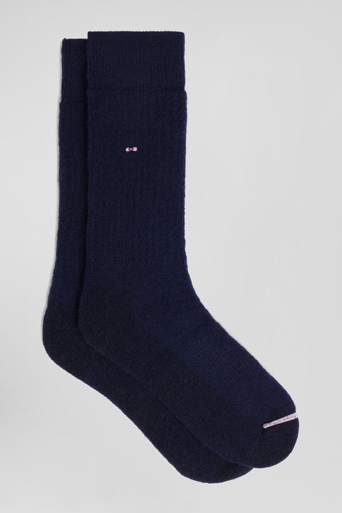 Plain navy ribbed cotton socks - Image 1