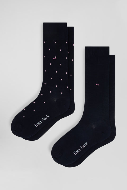 Set of two pairs of navy stretch cotton blend socks - Image 1