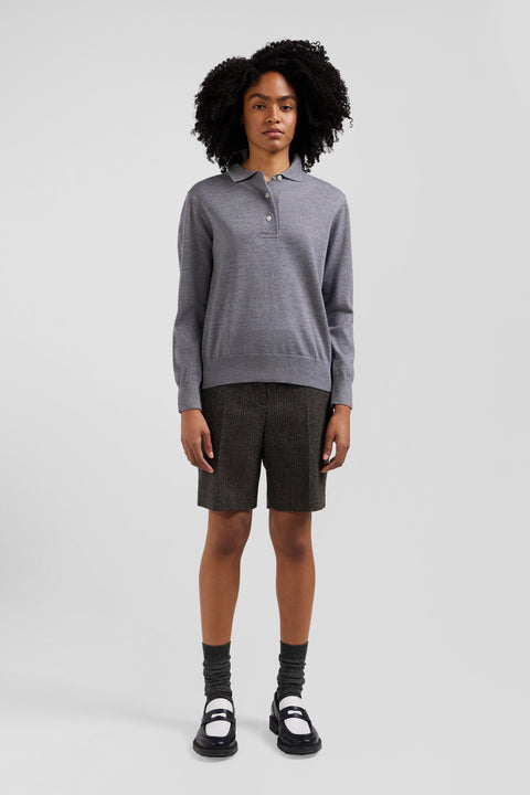 Regular mottled grey women's wool jumper with rugby shirt collar - Image 1