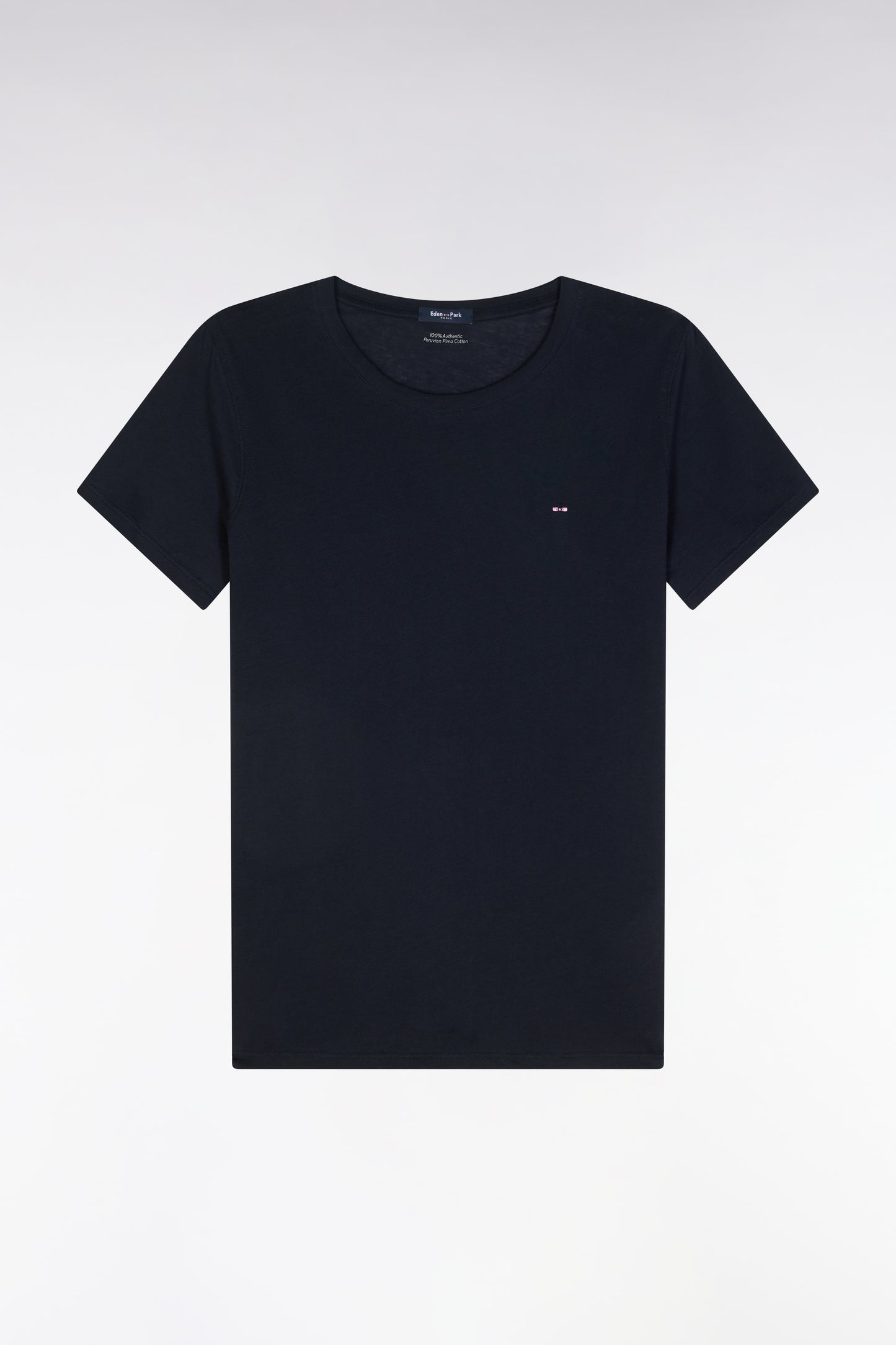 Round-neck T-shirt in lightweight navy Pima cotton jersey, straight cut