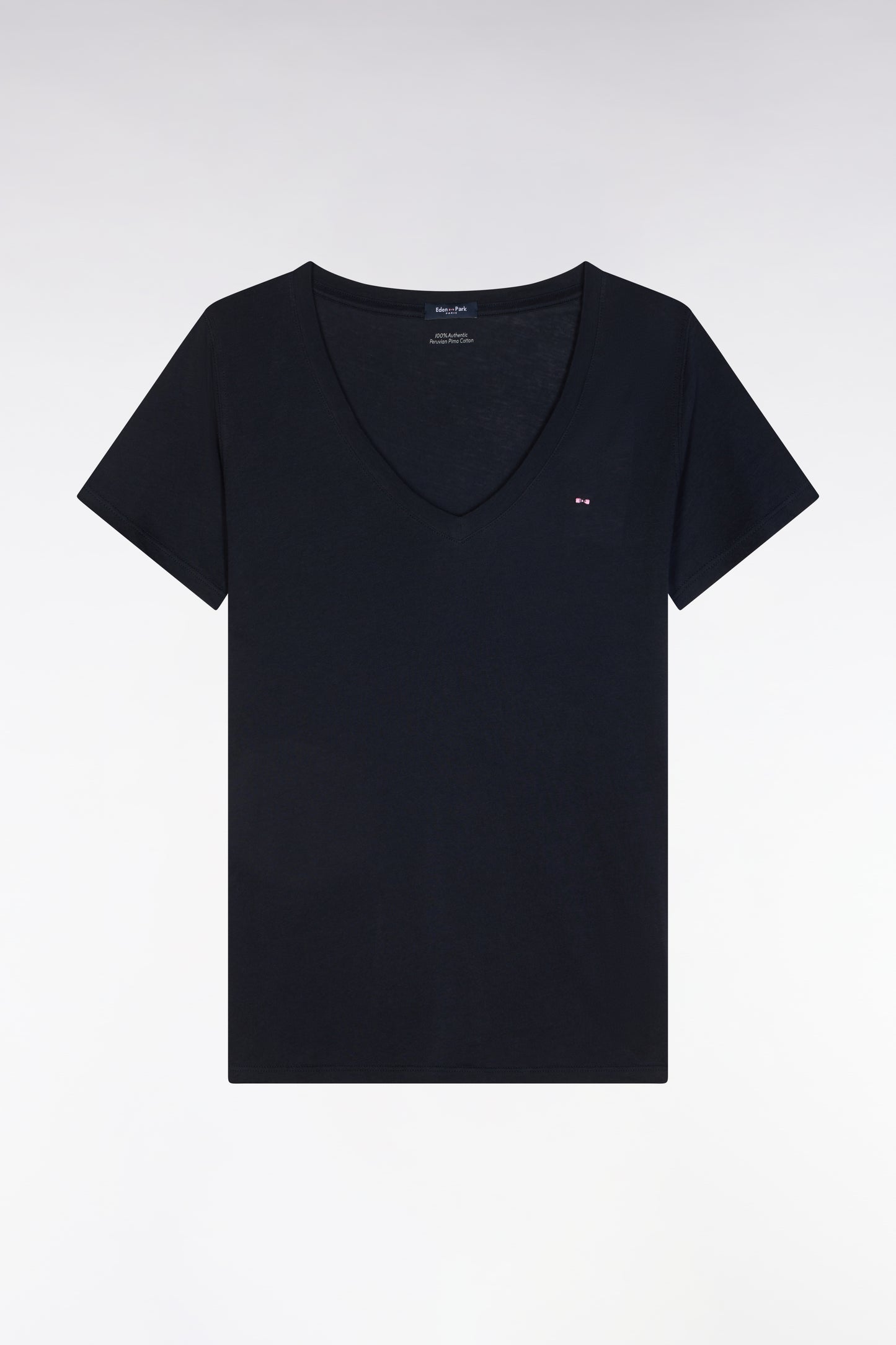 V-neck T-shirt in lightweight navy Pima cotton jersey, straight cut