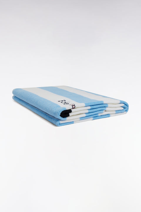 Striped beach towel in sky blue terry cotton - Image 3