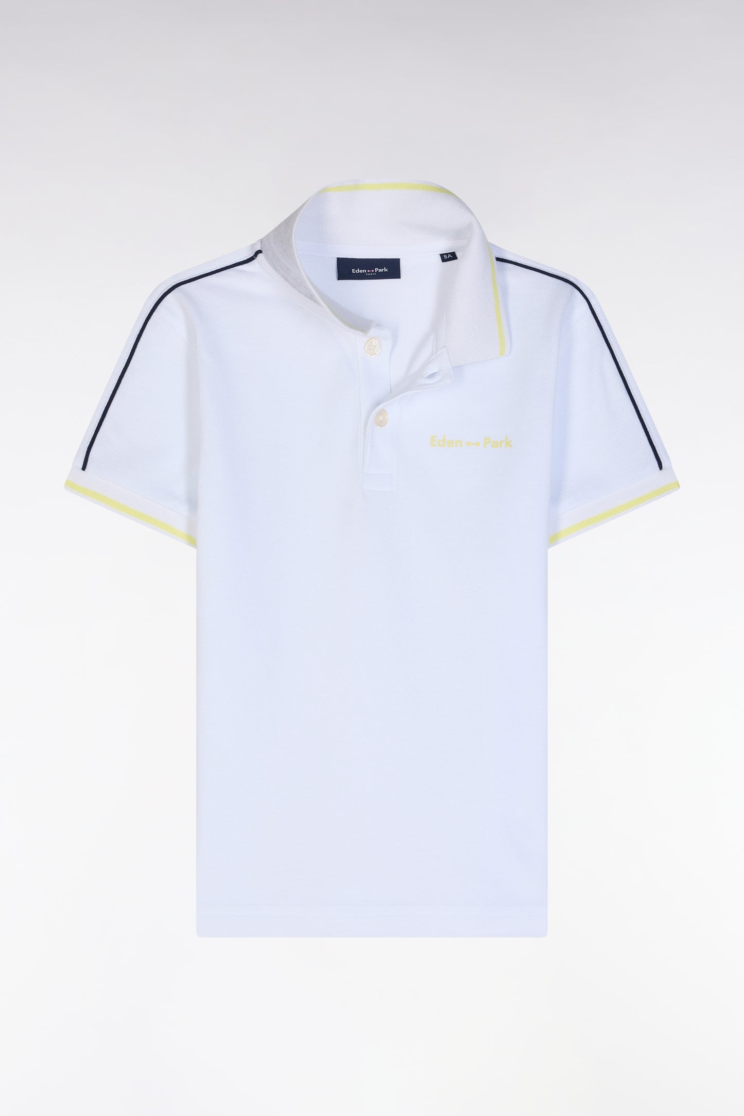 Straight-fit short-sleeved polo shirt in white cotton with yellow logo