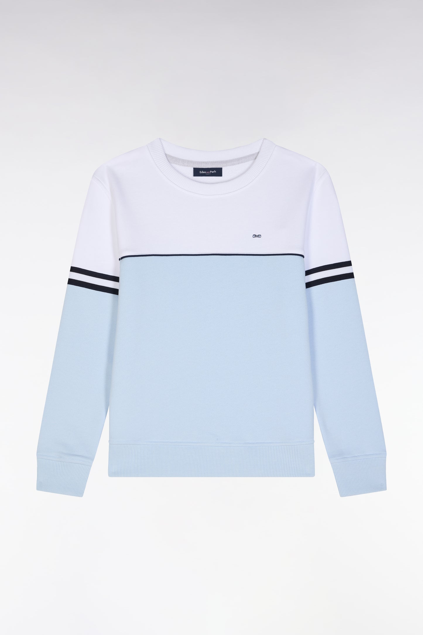 Straight-fit two-tone sweatshirt in sky blue and white cotton