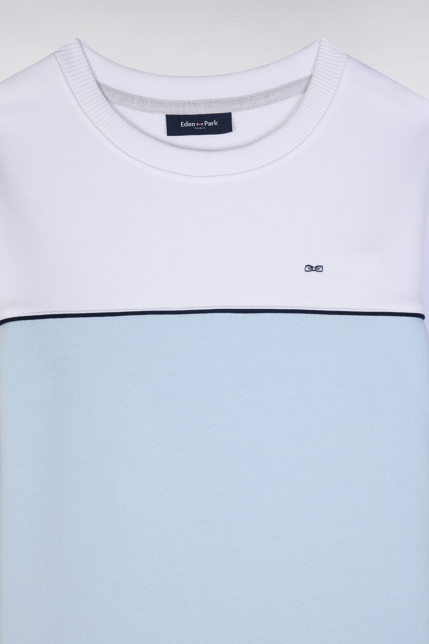 Straight-fit two-tone sweatshirt in sky blue and white cotton
