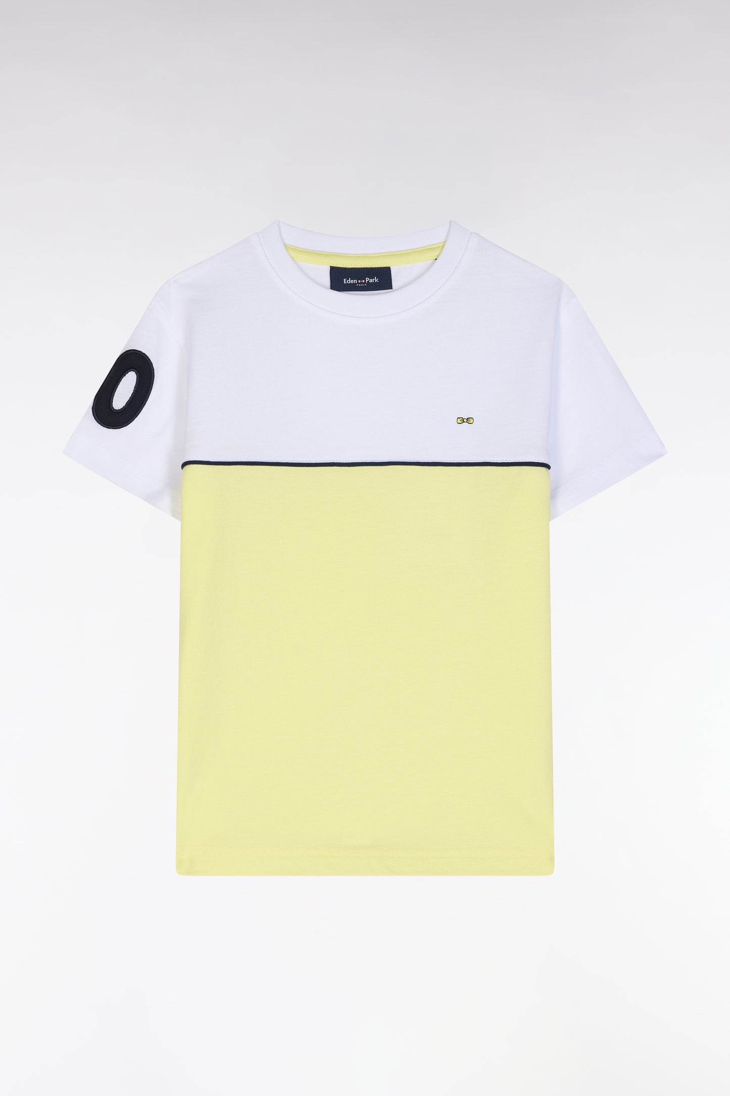 Yellow cotton two-tone T-shirt, straight cut