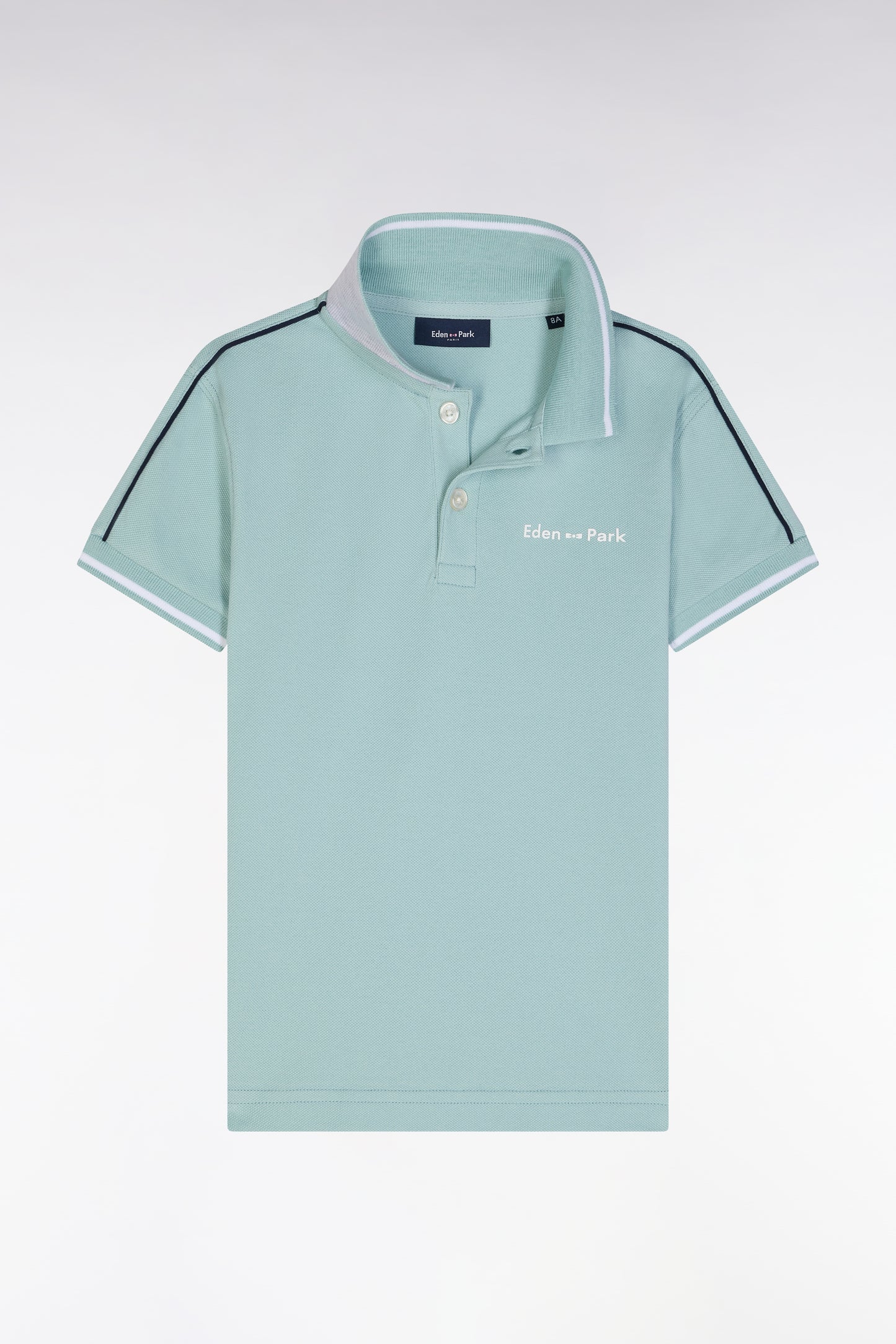 Straight-fit short-sleeved polo shirt in sea green cotton with white logo