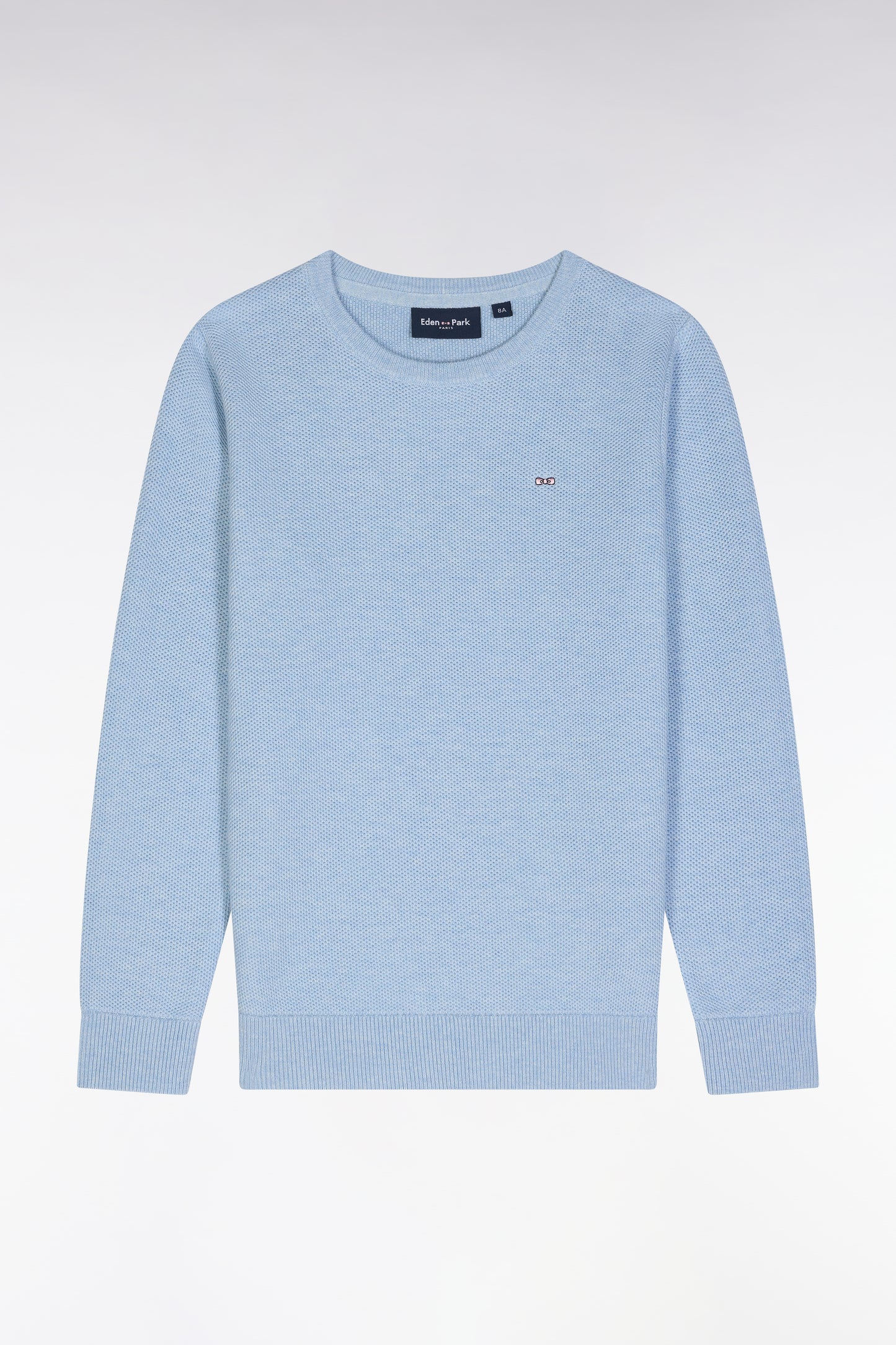 Straight-fit sky blue cotton round-neck jumper