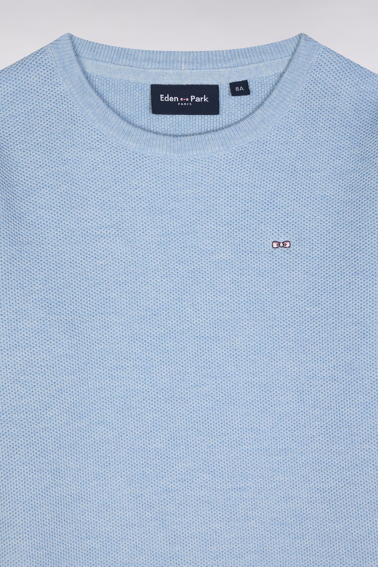 Straight-fit sky blue cotton round-neck jumper
