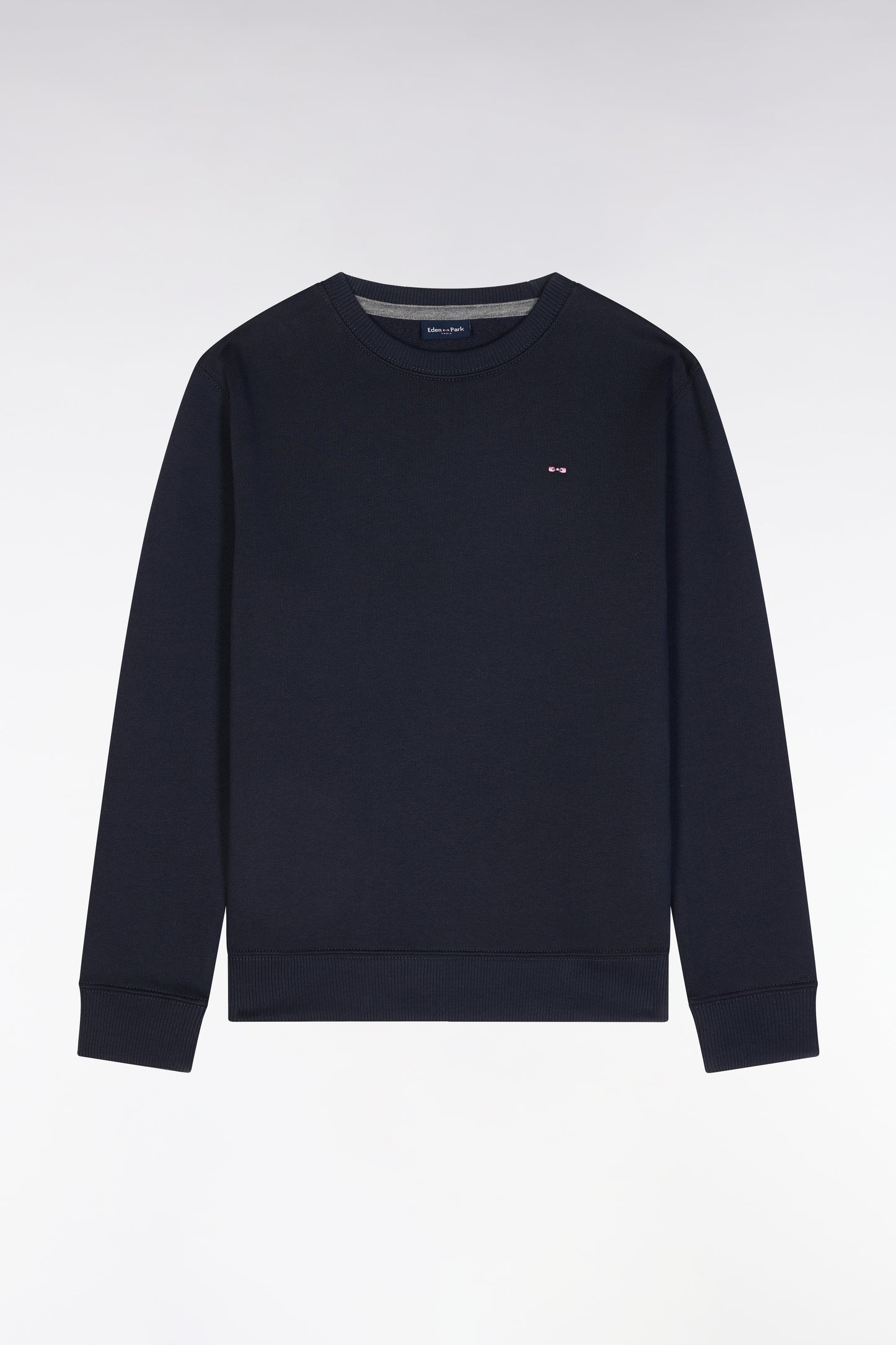 Straight-fit navy cotton fleece crewneck sweatshirt