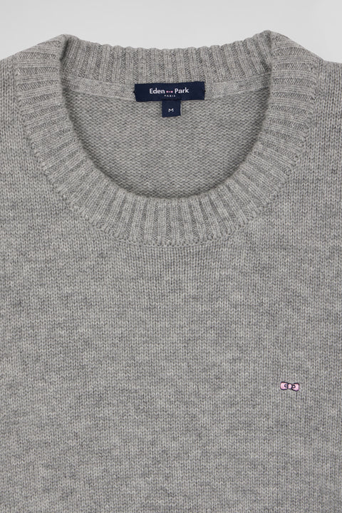 Regular grey round-neck wool and cashmere jumper - Image 3