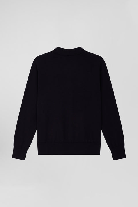 Regular navy women's wool jumper with rugby shirt collar - Image 2