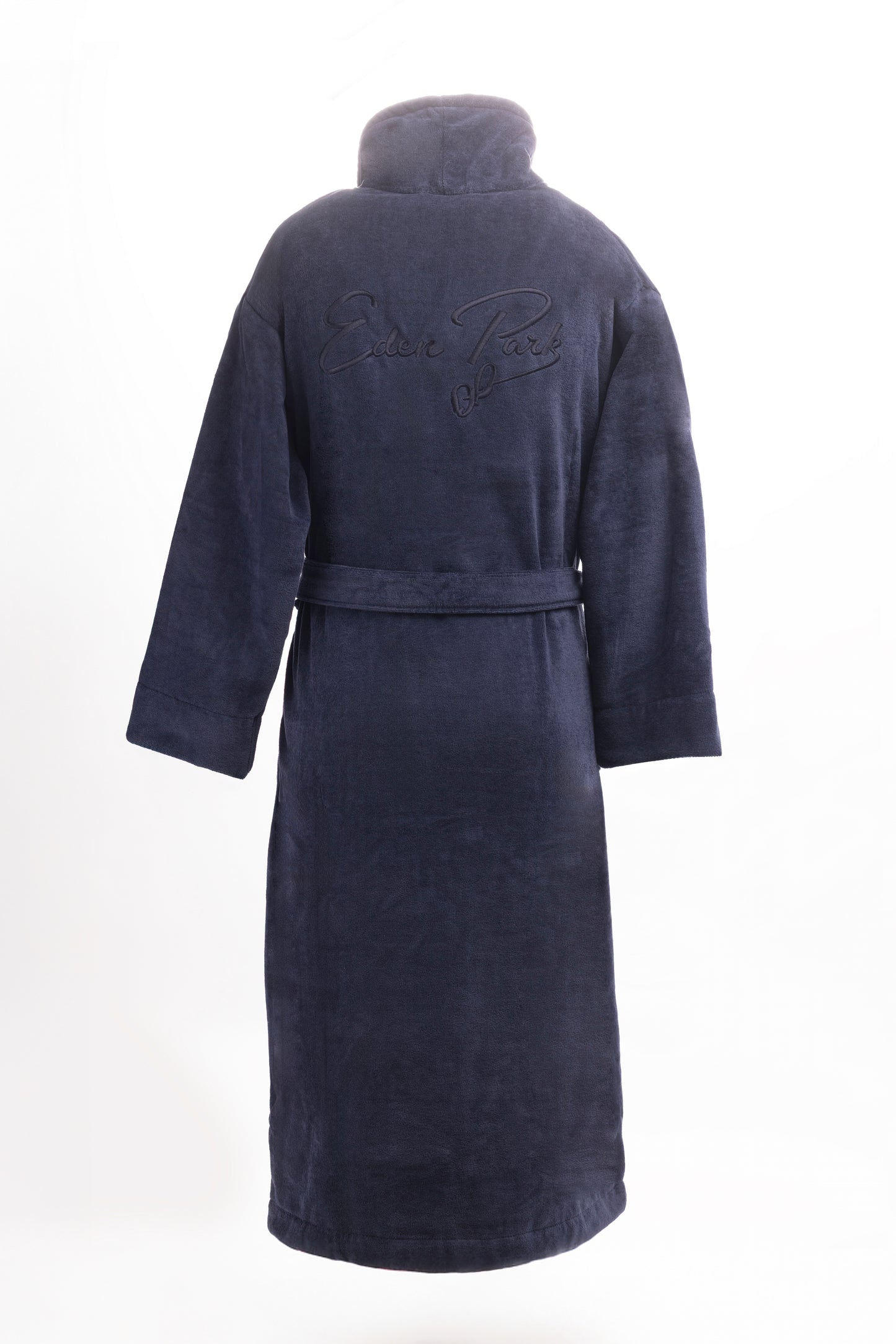 Embroidered navy cotton terry bathrobe - A SHOOTER