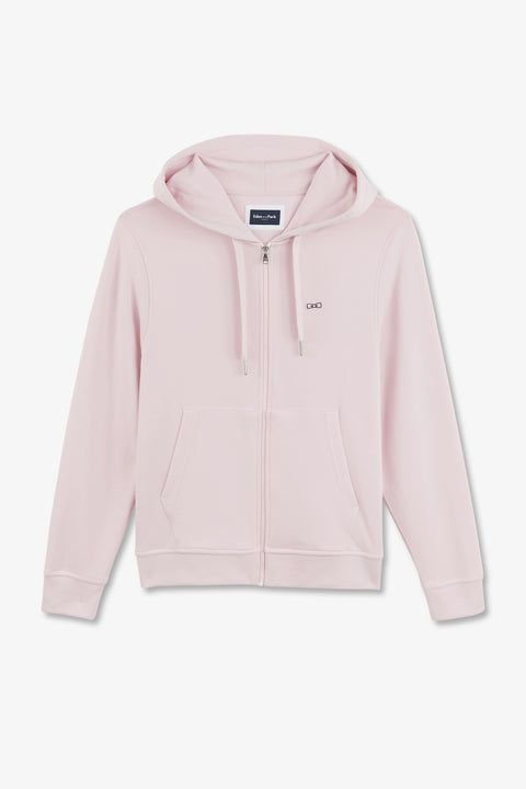 Pink fleece zipped hoodie with bow tie embroidery - Image 2
