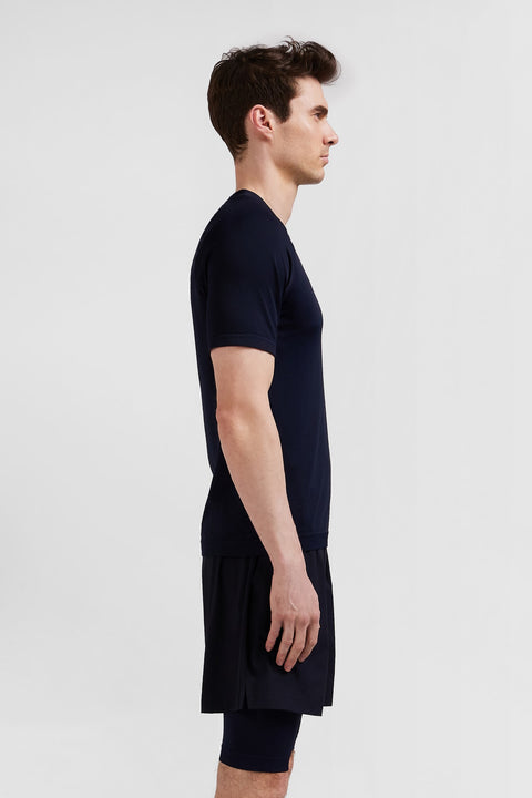 Navy blue short-sleeved sports T-shirt with striped details - Image 3