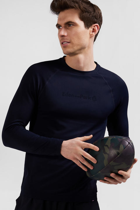 Navy blue long-sleeved sports T-shirt with striped details - Image 1