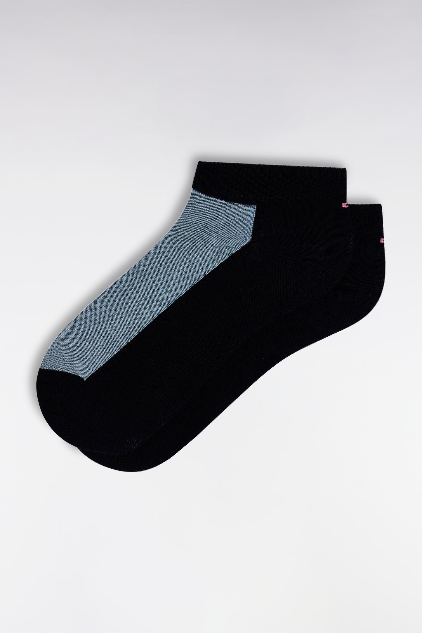 Pink and navy two-tone low socks in stretch cotton blend