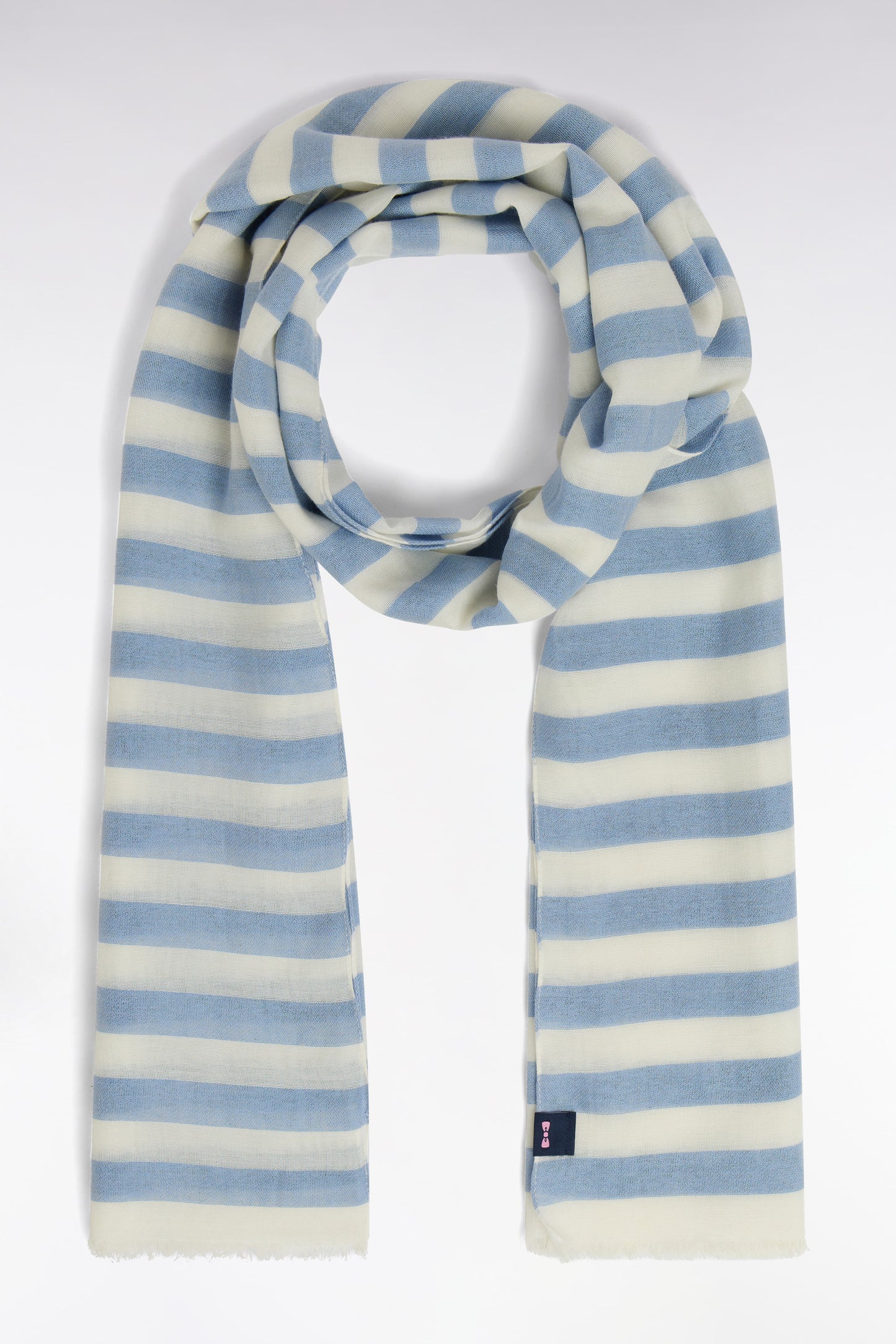 Cotton blend scarf with sky blue pinstripes