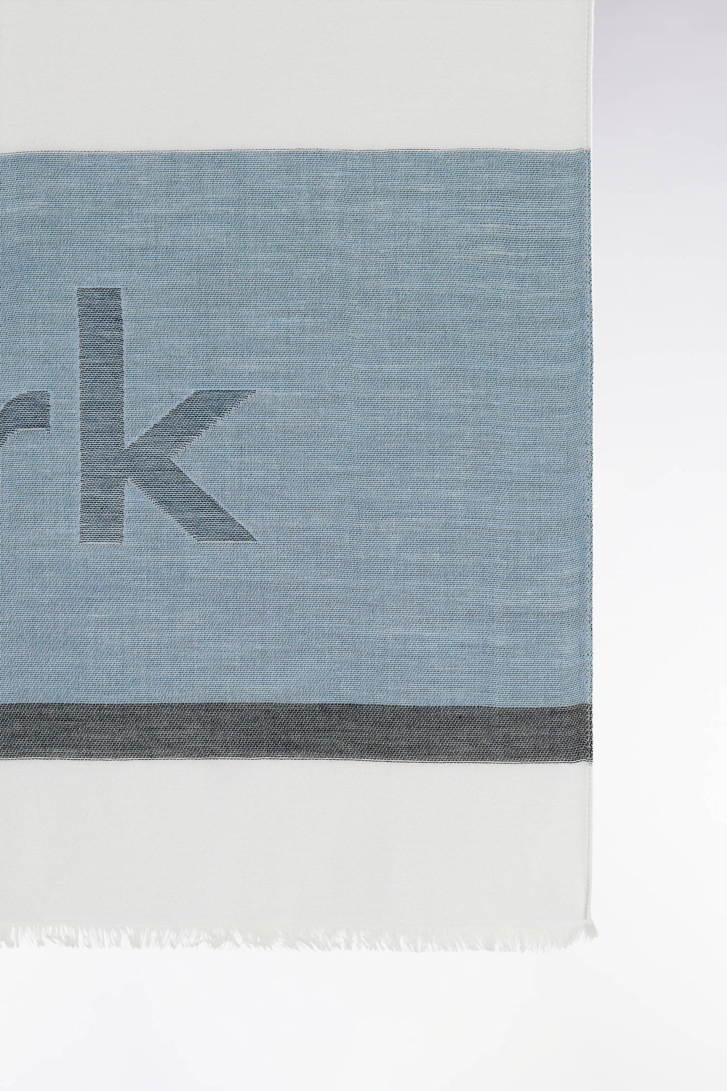 Grey and sky blue cotton-blend rimmed scarf