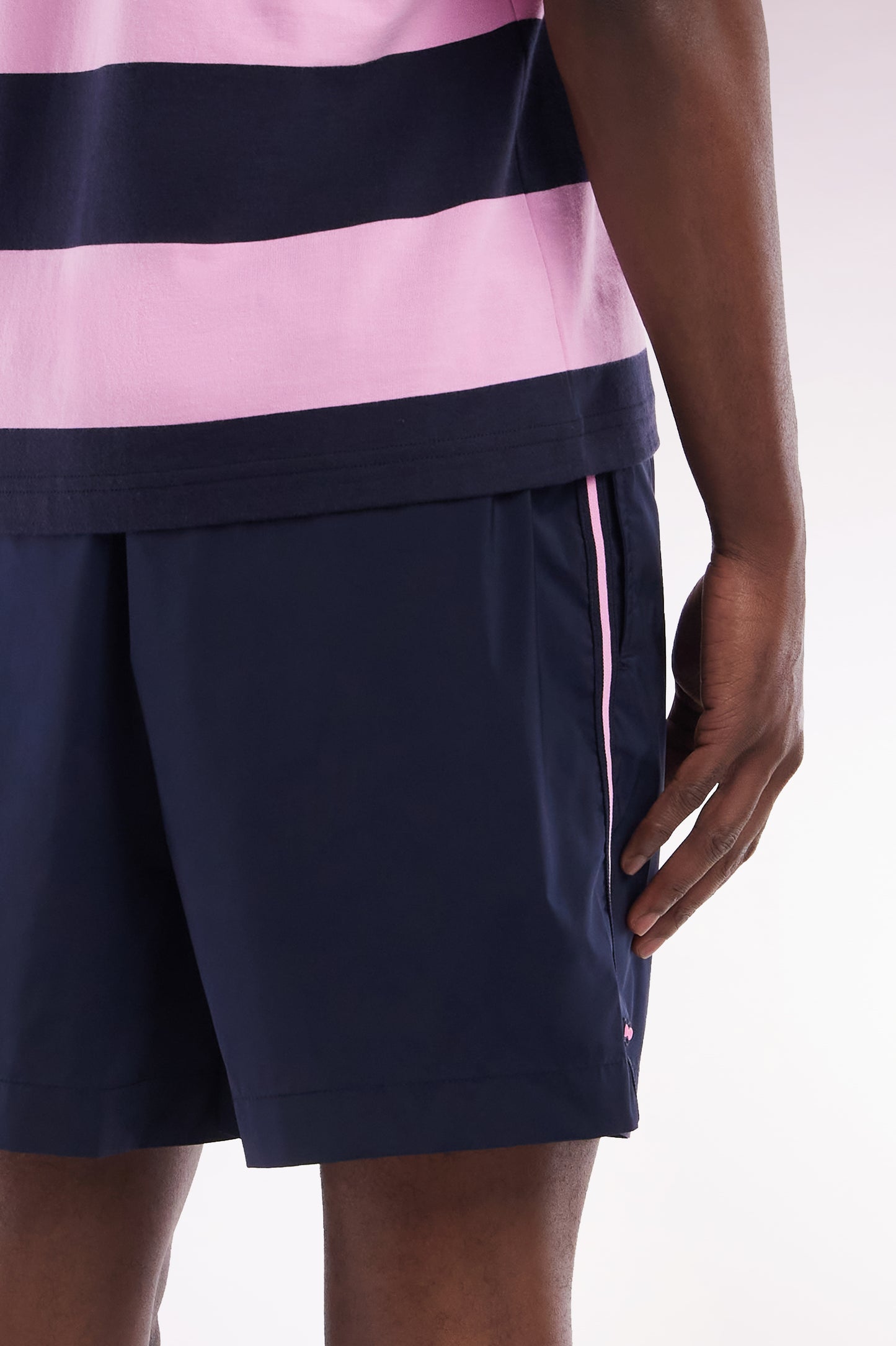 Navy swimsuit with tricolor details