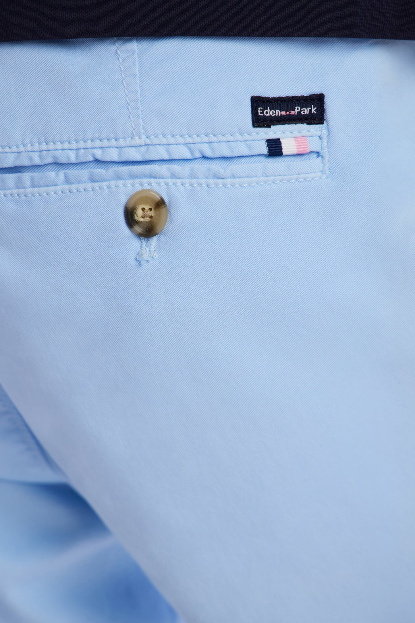 Light blue straight-cut stretch cotton pleat-free chinos
