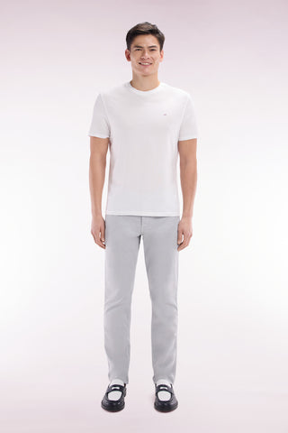 Grey straight-cut stretch cotton pleat-free chinos
