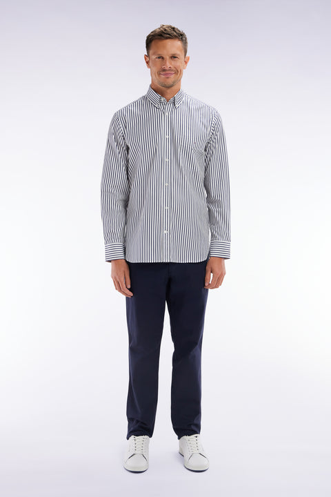 Straight-cut navy stretch cotton and linen pleat-free chinos - Image 1