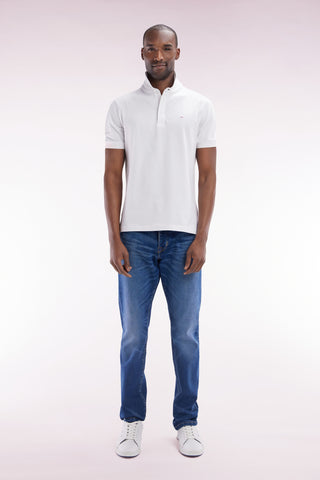 Straight-cut dark stretch denim 5-pocket jeans