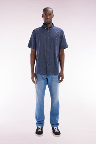 Straight-fit medium-wash stretch denim 5-pocket jeans