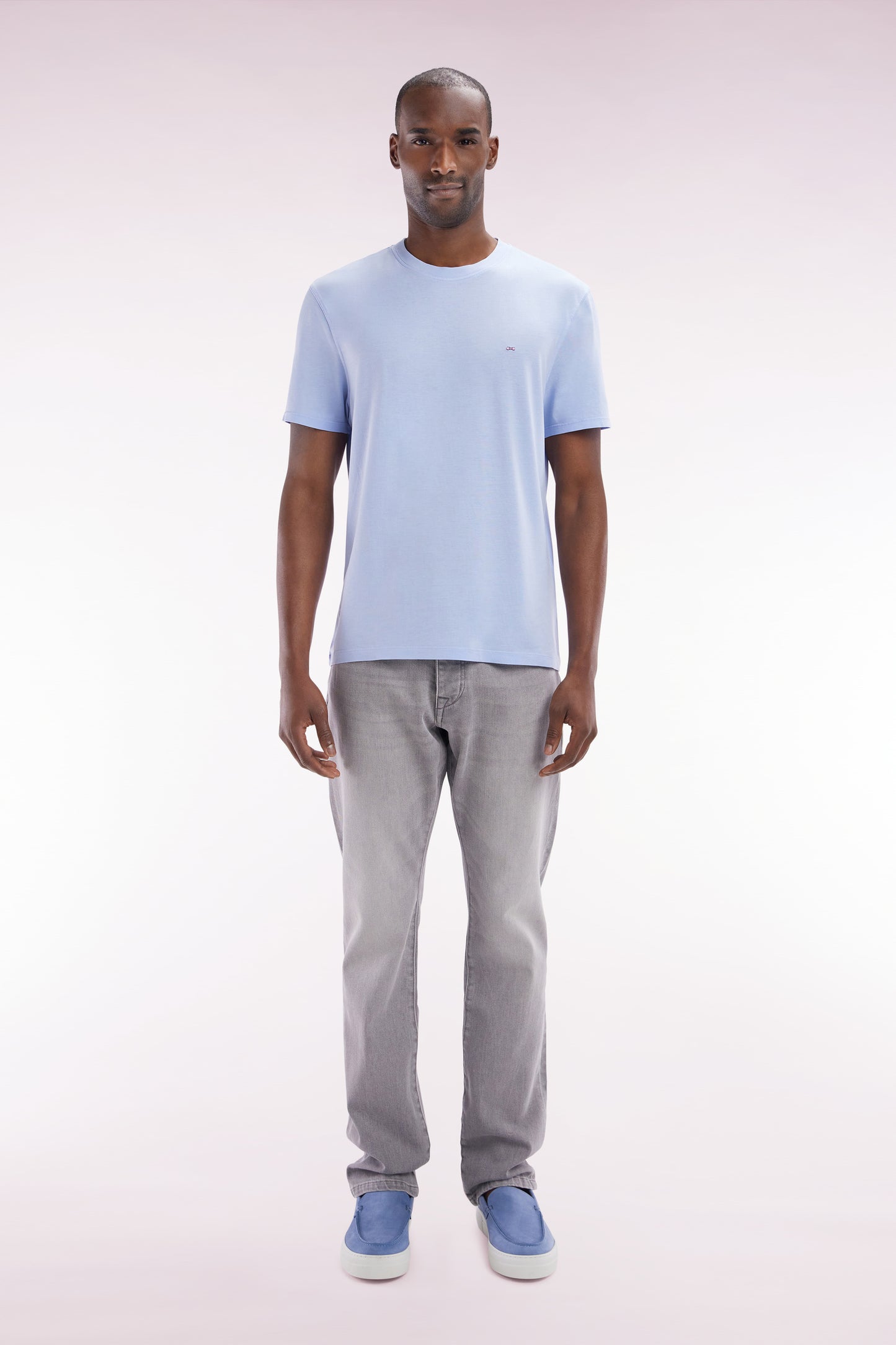 Straight cut stone bleach light grey stretch denim 5-pocket jeans
