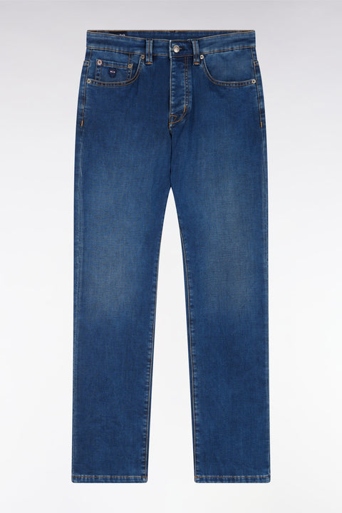 Straight-cut raw blue stretch denim 5-pocket jeans - Image 2