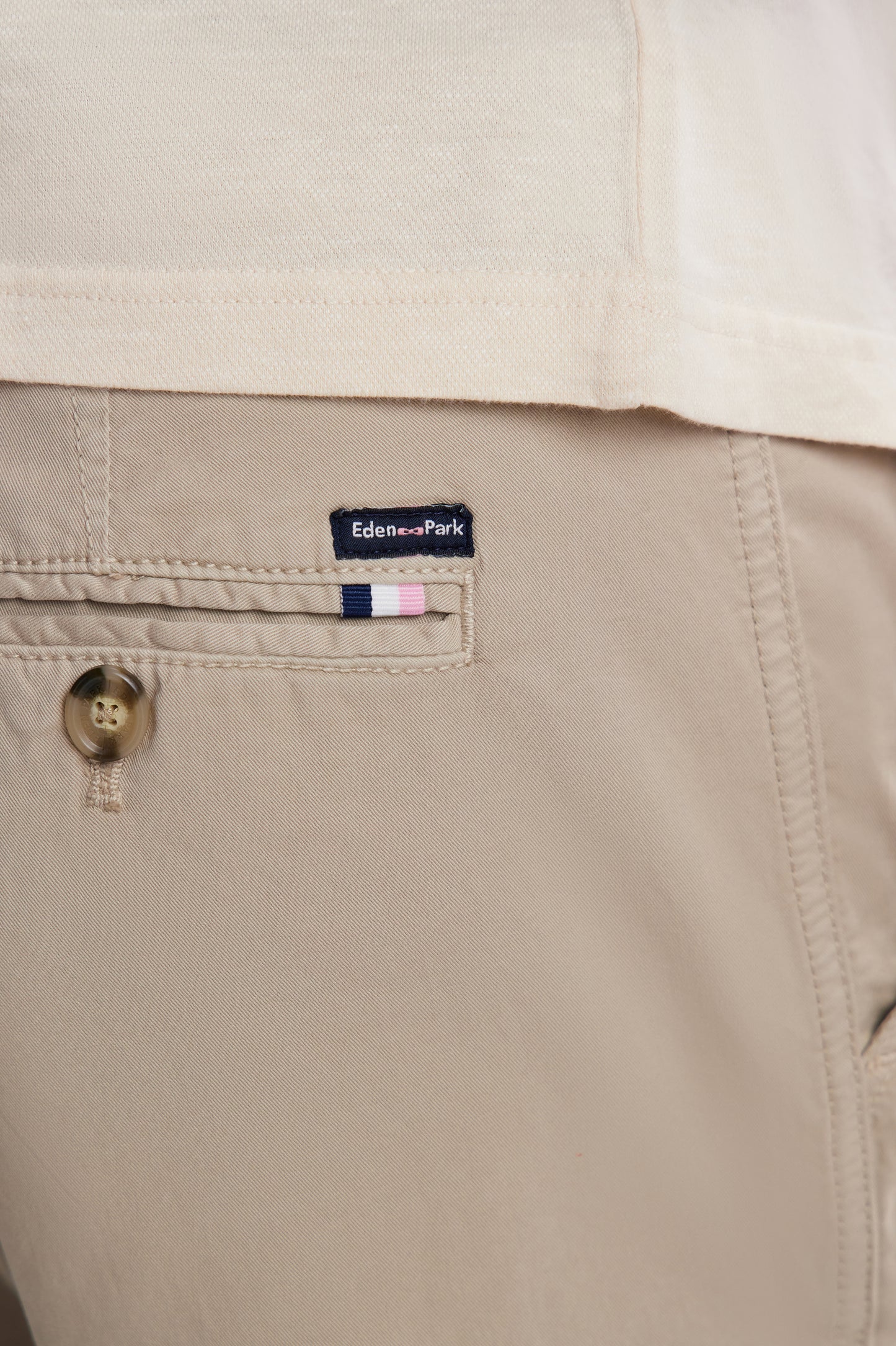Beige straight-cut stretch cotton chino Bermuda shorts