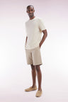 Beige straight-cut stretch cotton chino Bermuda shorts