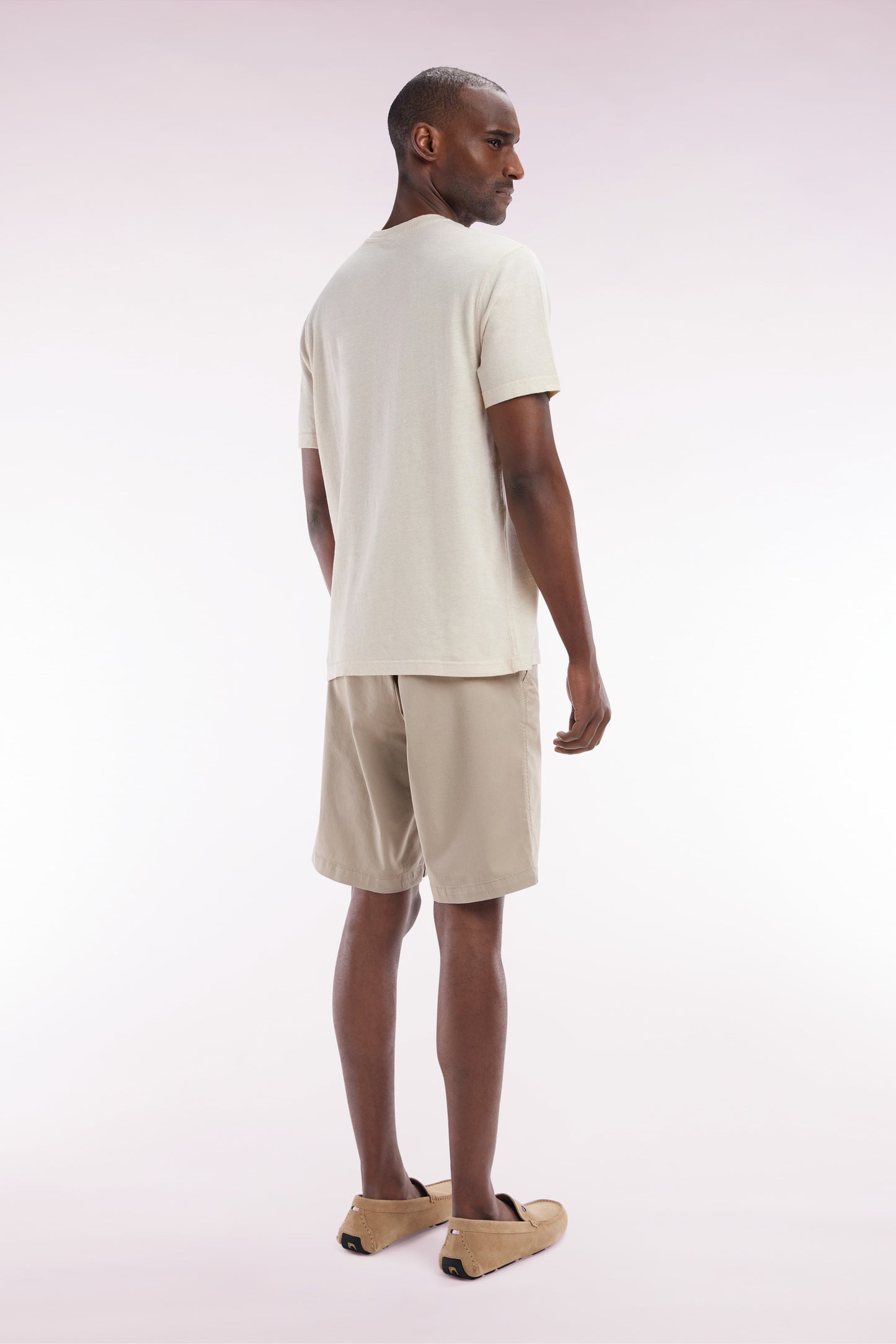 Beige straight-cut stretch cotton chino Bermuda shorts