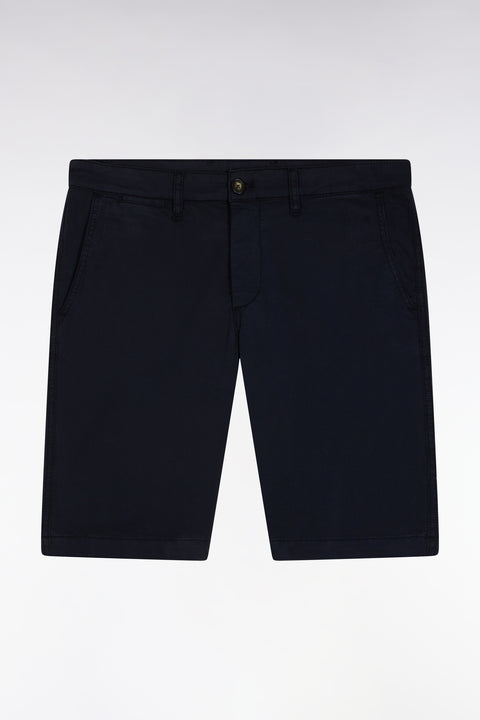 Navy straight-cut stretch cotton chino Bermuda shorts - Image 1