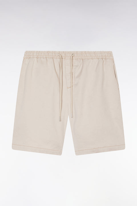 Elasticated waistband beige Bermuda shorts in lyocell and stretch cotton - Image 2