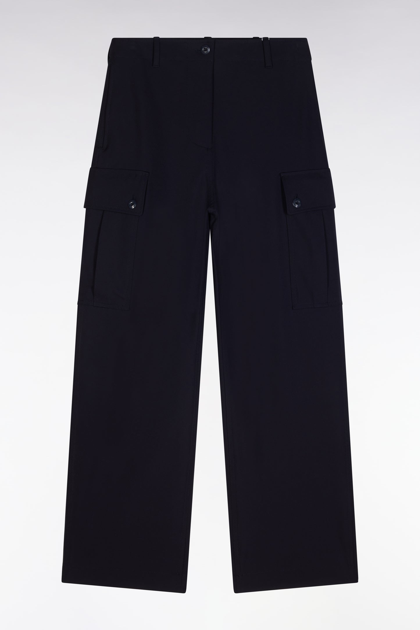 Cargo trousers in navy technical stretch crepe