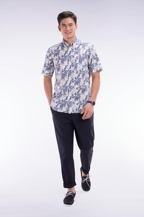 Elastic chinos in navy stretch cotton - lyocell blend - Image 2