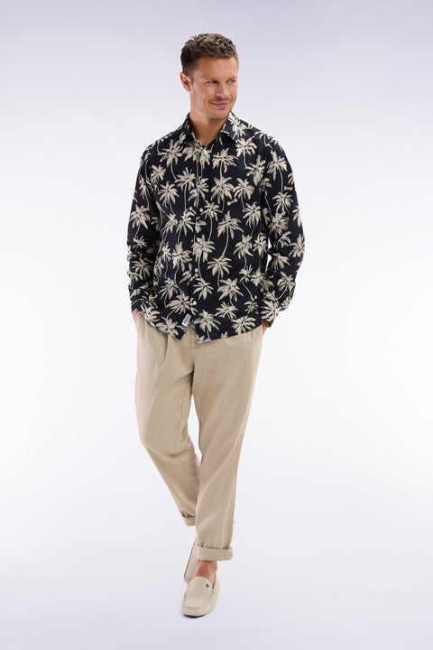 Flowing elastic trousers in beige stretch linen - cotton blend - Image 3