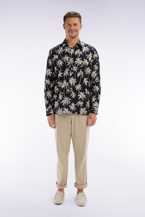 Flowing elastic trousers in beige stretch linen - cotton blend - Image 1