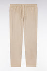 Flowing elastic trousers in beige stretch linen - cotton blend