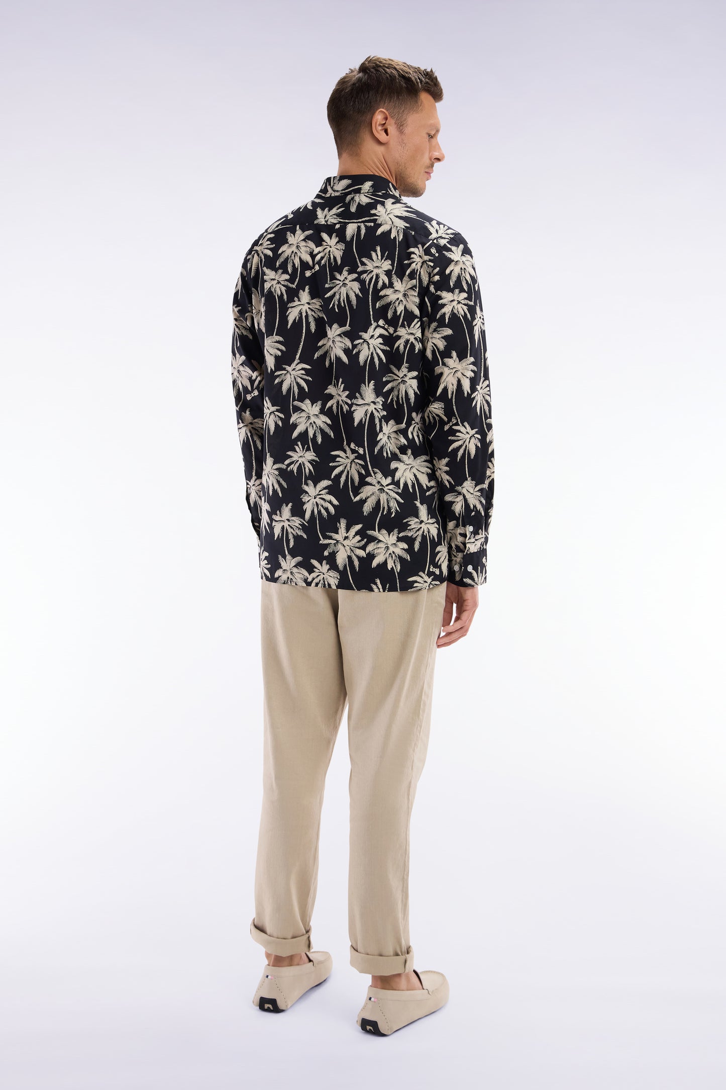 Flowing elastic trousers in beige stretch linen - cotton blend