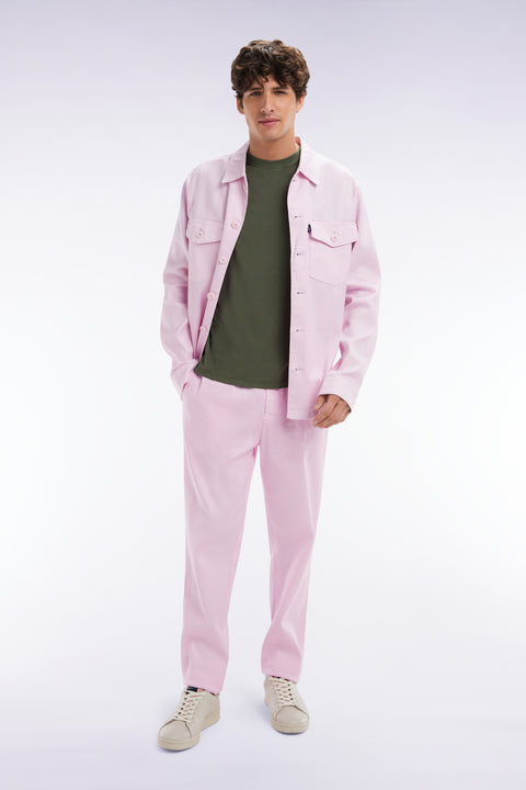 Flowing elastic trousers in pink stretch linen - cotton blend - Image 3