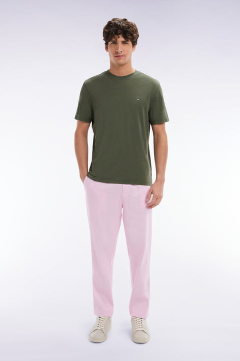 Flowing elastic trousers in pink stretch linen - cotton blend - Image 1