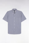 Straight short-sleeved shirt in striped dark blue cotton