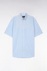 Straight short-sleeved shirt in striped sky blue cotton