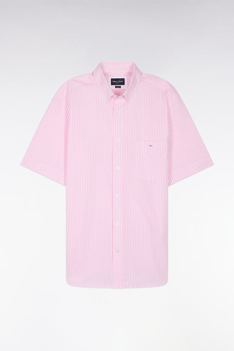 Straight short-sleeved shirt in striped pink cotton - Image 2