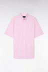 Straight short-sleeved shirt in striped pink cotton