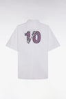 Straight short-sleeved white shirt in cotton with pink back embroidery