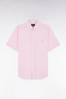 Straight short-sleeved pink shirt in textured cotton